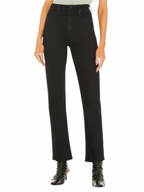 MOTHER High-Waisted Rider Ankle Straight-Leg Jeans Washed Black Denim Sz 25